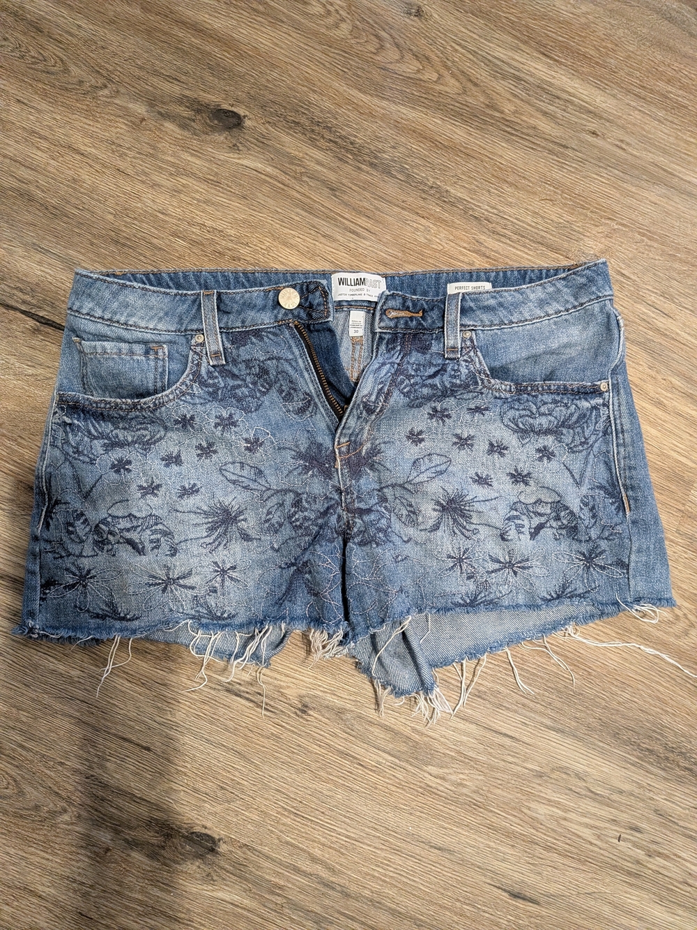 William Rast Light Blue Floral Print Denim Cutoff Shorts